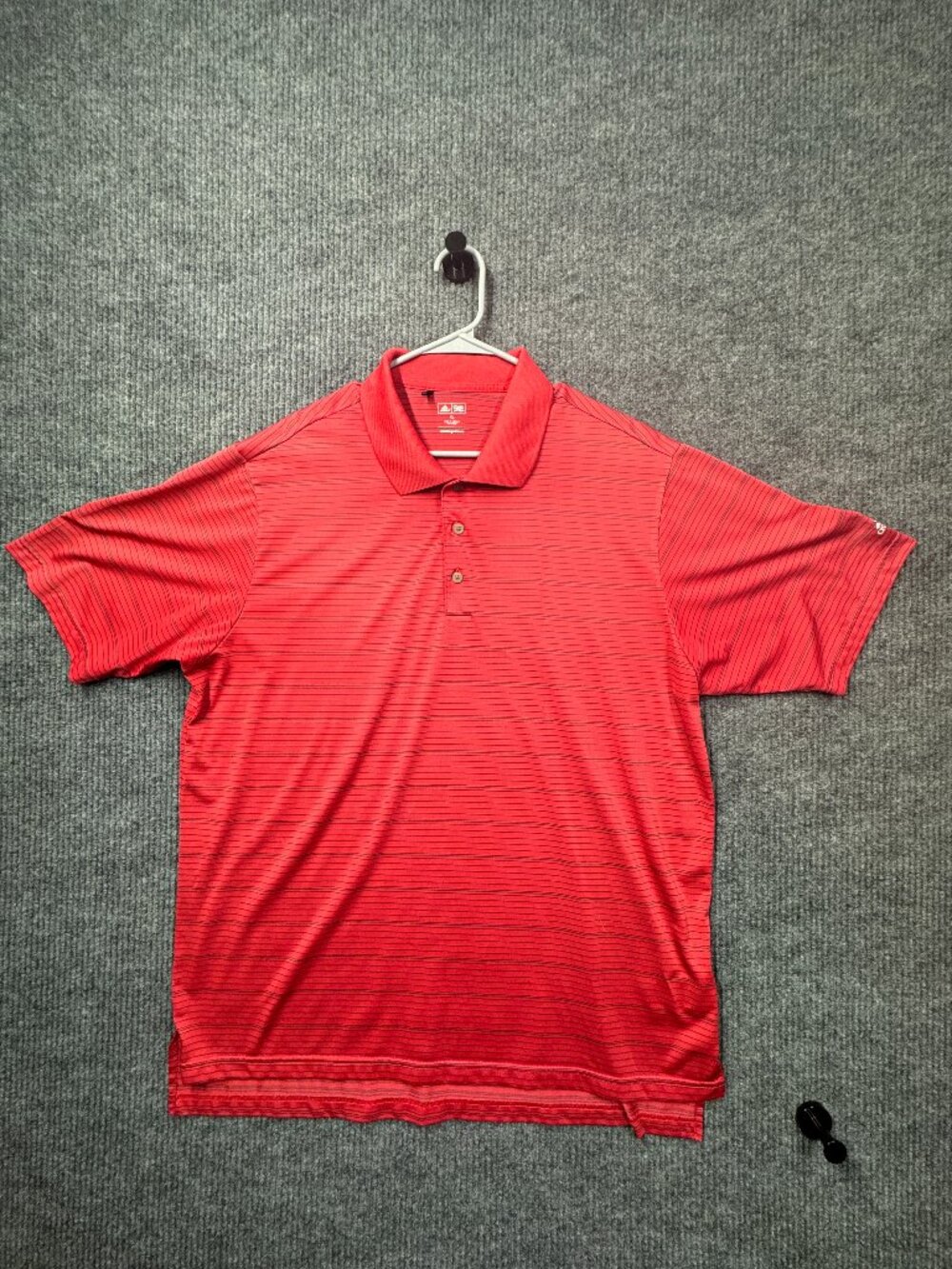 Adidas Polo Shirt Mens XL Watermelon Red Striped Performance Golf